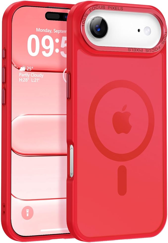 Newfuture Magnetic for iPhone Air Case [Compatible with Magsafe] [Military Grade Drop Protection] Translucent Matte Anti-Scratch Shockproof Protective Phone Cover 6.5 Inch, Red