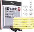 BTF-LIGHTING FCOB COB LED Strip IP65 Flexible High Density Uniform Light 8W/m 16.4FT DC12V Warm White 3000K 336LED/m CRI 90+ 8mm Width Dimmable LED Ribbon for Decor(No Adapter or Controller)