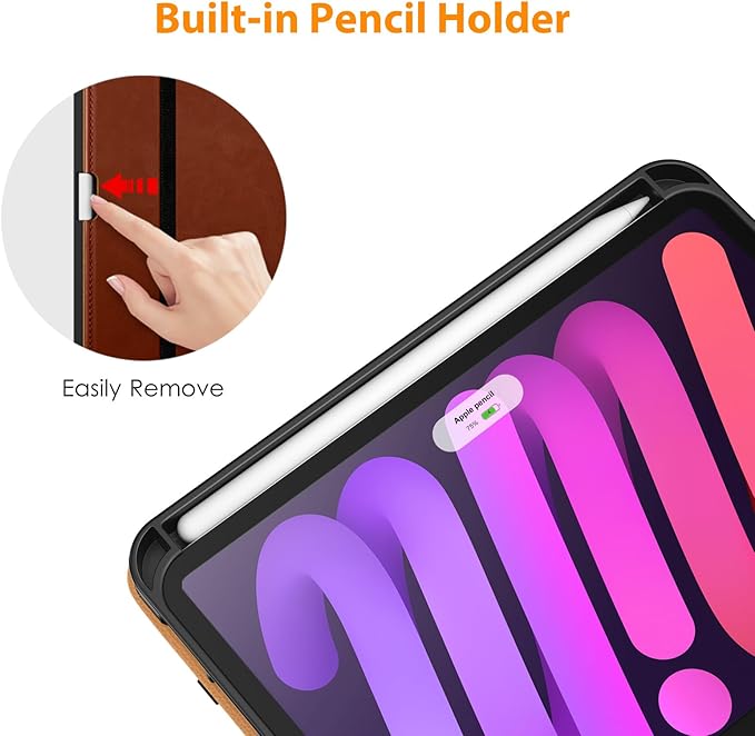 DTTO for iPad mini 7th (A17 Pro) 2024/iPad Mini 6th Generation Case 2021 8.3 Inch, Premium Leather Business Folio Stand Cover for Mini 7/6 with Pencil Holder-Multiple Viewing Angles, Brown