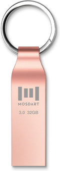 MOSDART 32GB Waterproof USB3.0 Flash Drive, Speed Up to 90MB/S, FAT32 Metal Memory Stick with Keychain, for System Back, Data Storage, Rose Gold