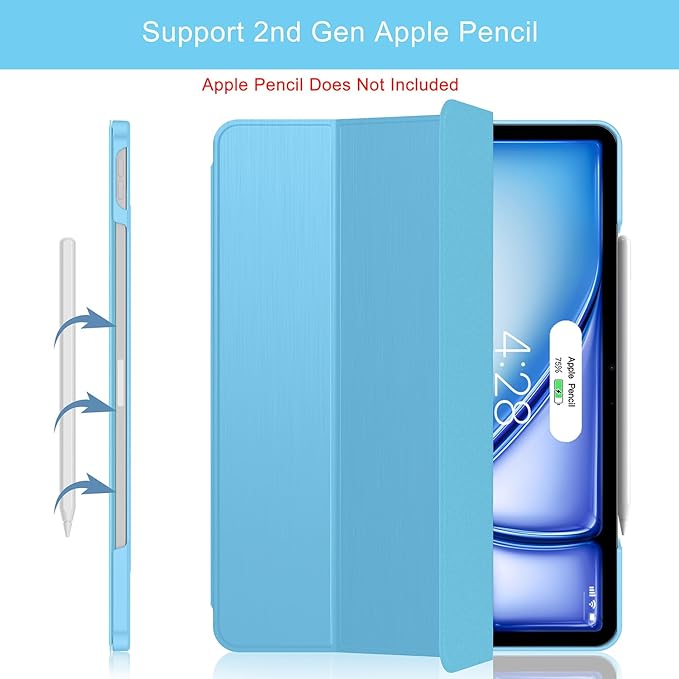 Soke Case for iPad Air 13 Inch (M3/M2) 2025/2024,iPad Pro 12.9 2022 2021(6th 5th Generation) - [Slim Trifold Stand + Auto Wake/Sleep],Protective Hard PC Back Cover (Blue)