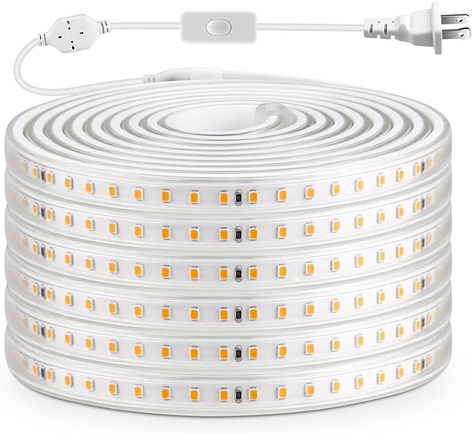 LED Strip Lights - 1200LEDs Waterproof Rope Lighting, 3000K Warm White, 110V for Indoor & Outdoor Garden, Patio, Bedroom, Kitchen, Living Room