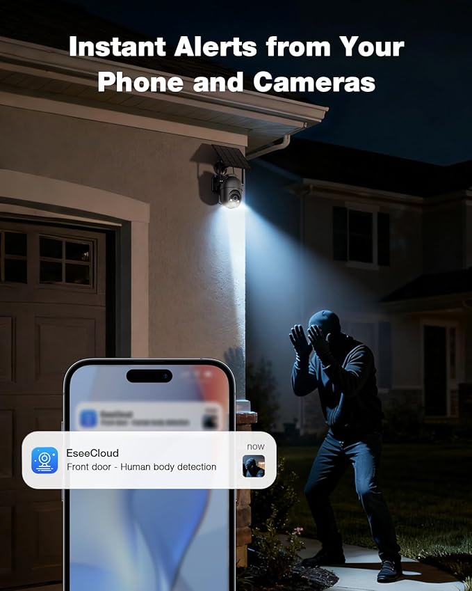 SEHMUA Security Cameras Wireless Outdoor (4-cam-kit), No Subscription Required, Color Night Vision, 360° PTZ, 4MP Live View, Instant Alerts, Solar Security Camera System Works 2.4G & 5G WiFi for House