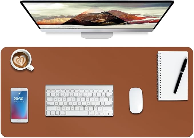 Boutilon Leather Desk Pad Protector,Non-Slip Mouse Pad,Laptop Desk Pad,Office Mouse Mat,Waterproof Leather Desk Blotter,Desk Writing Pad for Office and Home (L-Brown,35"x 17")