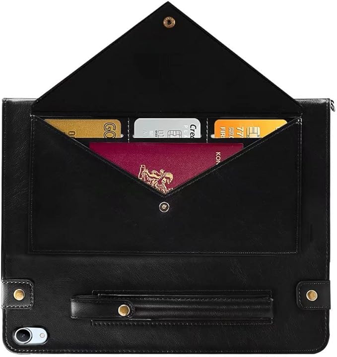 Handbag Case for iPad mini 7 2024 8.3" / Mini 6 2021, Techcircle Folio Stand PU Leather Crossbody iPad mini Cover with Hand Strap+Shoulder Strap, Multi-Card Slots Envelope Pocket Wallet Case, Black