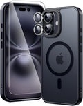 3 in 1 for iPhone 16 Plus Case Magnetic with 1X Screen Protector + 1X Camera Lens Protector [16FT Military-Grade Drop Protection] Translucent Matte Cover for iPhone 16 Plus 6.7", Black
