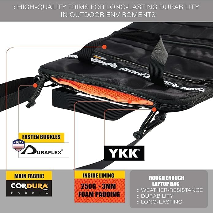 Rough Enough 16 Inch Laptop Sleeve Case Bag for Dual Tablet Storage with Accessory Pocket Handle Shoulder Strap Outdoor Travel Tactical Cordura Black