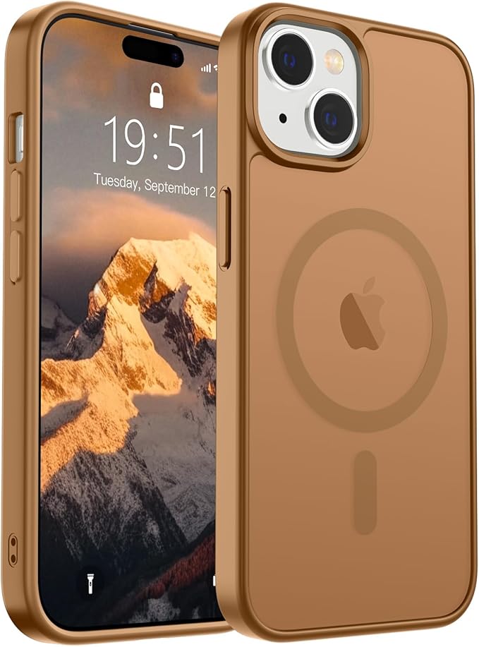 SUPFINE Magnetic for iPhone 15 Case (Compatible with MagSafe) (Military Grade Drop Protection) Translucent Matte Shockproof with Anti-Fingerprint Phone Case,Brown