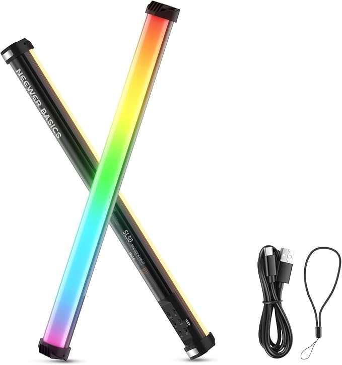 NEEWER Basics 21" Magnetic RGB Light Wand, CRI95 Dimmable 14W LED Handheld Video Tube Lighting Stick with 51 RGB Modes, 4000mAh Battery for YouTube TikTok Recording Studio Photography Streaming, SL50
