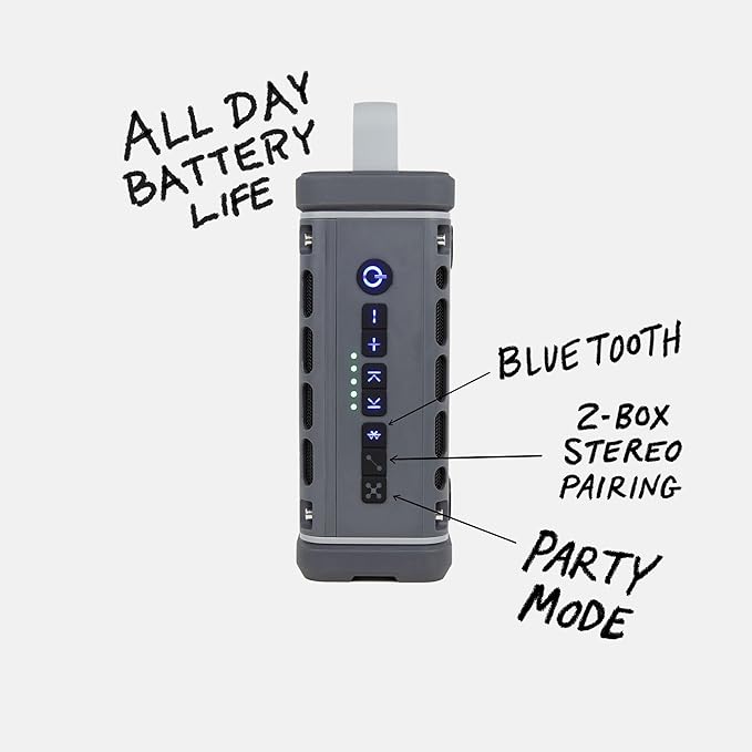 Turtlebox Ranger: Loud! Outdoor Portable Bluetooth 5.4 Speaker | Rugged, Waterproof, Ultra-Portable | Plays to 105db, Deep Bass, Shockproof, Unlimited Pairing for Full Stereo Experience, Gray