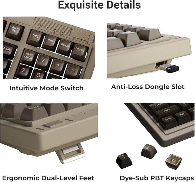 FL·ESPORTS OG98 Retro Tri-Mode Mechanical Keyboard, 96% Gasket Mount Hot Swappable Gaming Keyboard, SA Profile PBT Keycaps, 4000mAh for Mac/PC - Silent Switches | Brown