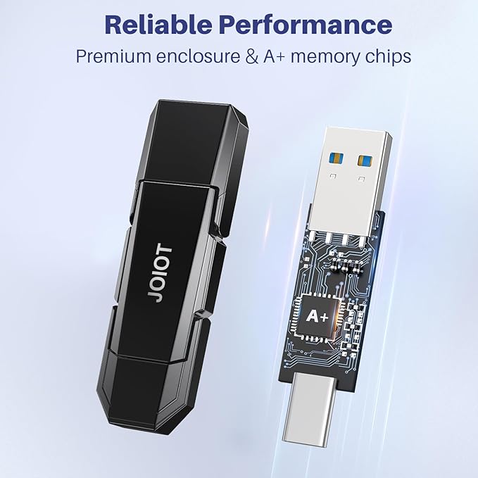 JOIOT USB C Flash Drive 128GB Up to 450MB/s Dual Type-C & USB-A USB 3.2 Solid State Drive USB-C Thumb Drive Compatible with iPhone 15/16 Series Smartphone Tablet Laptop Car Smart TV Game Console