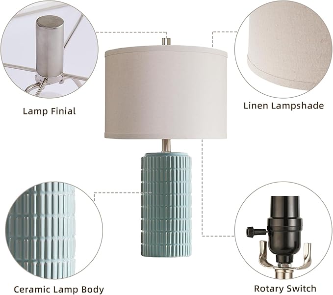 AIEAMPDO 23" Set of 2 Ceramic Table Lamps for Living Room Bedroom, Modern Nightstand Desk Lamp for Entryway, Office, Study Room, 2 LED Bulbs Included