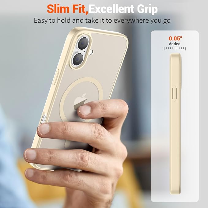 SUPFINE Magnetic for iPhone 16 Case (Compatible with MagSafe) (Military Grade Drop Protection) Translucent Matte Shockproof with Anti-Fingerprint Phone Cover,Antique White