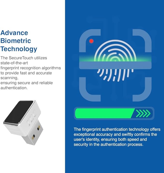 TEC SecureTouch TE-FPA4-MC USB Fingerprint Reader with ESS Enhanced Sign-in Security – Match-On-Chip Encryption, 360° Biometric Sensor, 0.23s Fast Login, Password-Free Windows Hello PC Sign-in