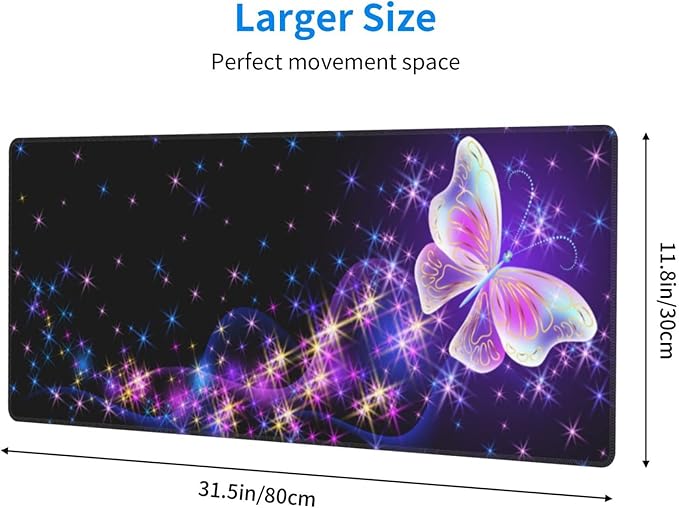Butterfly Mouse Pad Extended Large Gaming Mouse Pad XL Oversized Desk Pad Stitched Edges 31.5 X 11.8 Inch