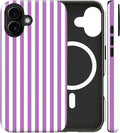 Magnetic for iPhone 16 Case Cute Stripes Phone Case, Shockproof Slim TPU and Hard PC Protective Phone Cover Compatible with MagSafe Designed for Women Girls, Purple