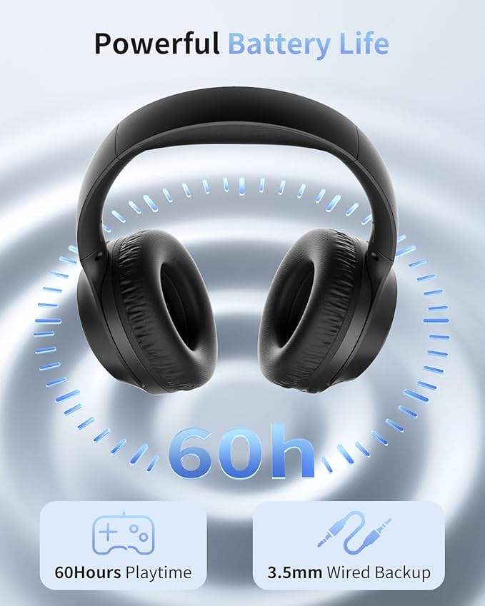 wegear HS7 Bluetooth Headphones Over Ear, 60H Playtime Wireless Headphones with Microphone, ENC Call Noise Cancelling Mic, Foldable Wireless Headset, Deep Bass for Home Office Cellphone PC