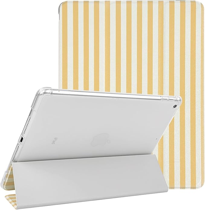 Lovmooful Compatible for iPad 5/6 (9.7-Inch,2018/2017 Model,6th/5th Generation) Case with Pencil Holder Cute Striped with Aesthetic Design Soft TPU Trifold Stand Protective-Yellow