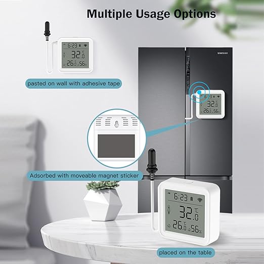 WiFi Thermometer Hygrometer: Smart Humidity Sensor with Temperature Sensor Probe, Remote APP Alert, Digital Temperature Monitor for Food Storage Brewing Fish Tank, Compatible with Alexa (1 Pack)