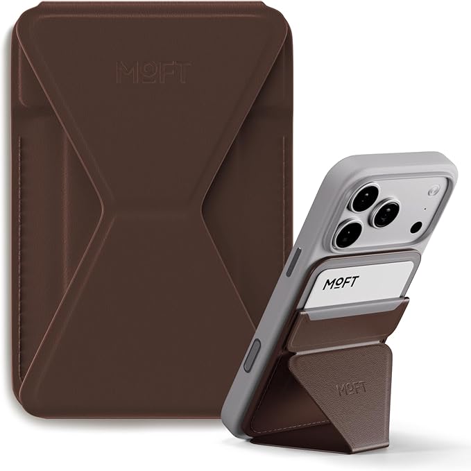 MOFT Magnetic Wallet Stand Compatible with iPhone 17/16/15/14/13/12 Series, Angle Adjustment & Magsafe Compatible MOVAS Phone Stand,Brownie