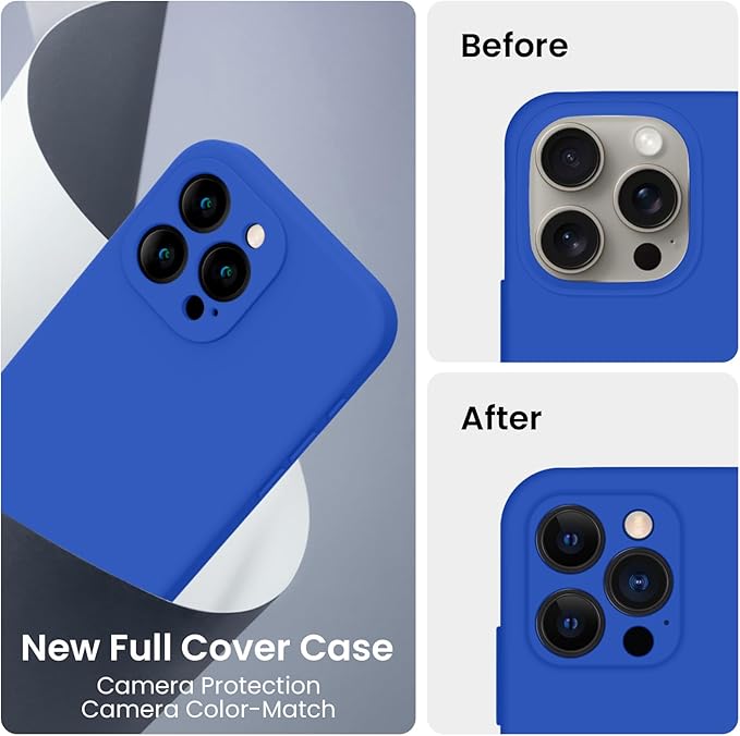FireNova Designed for iPhone 15 Pro Case, Silicone Upgraded [Camera Protection] Phone Case, Soft Anti-Scratch Microfiber Lining Inside, 6.1 inch, Klein Blue