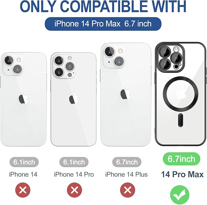Hython Magnetic Clear for iPhone 14 Pro Max Case with Camera Lens Protector [Compatible with MagSafe] Plating Edge Slim Soft TPU Cover Protective Phone Case for iPhone 14 Pro Max 6.7", Matte Black