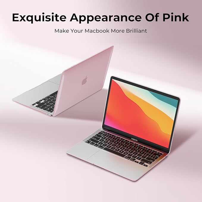 EooCoo Hard Case Compatible with MacBook Air 13.3 inch M1 Chip 2021-2018 with Retina Display, Air 13.3 inch Plastic Protective Case + Transparant Keyboard Cover + Screen Protector, Crystal Pink