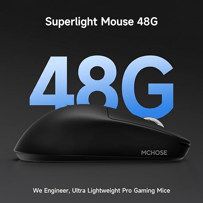 MCHOSE L7 Ultra+ Wireless Gaming Mouse, Lightweight 48g, Ergonomic Mouse with 42K DPI, PAW3950, Optical Switch, 20000 FPS, Dual 8K Polling and 7 Programmable Buttons, 3-Mode Connect, PC/Mac - Black