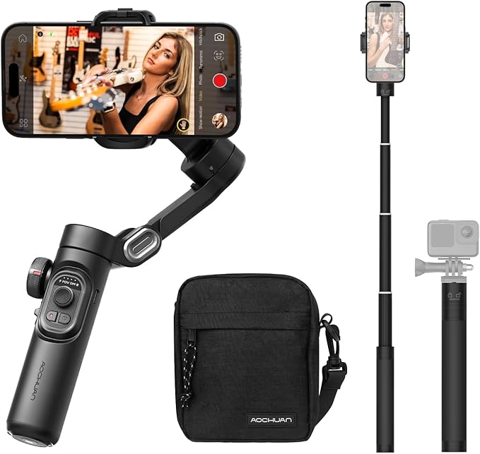 Gimbal Stabilizer for Smartphone-AOCHUAN Smart XE&E10Aluminum Extension Rod&B20 Camera Bag