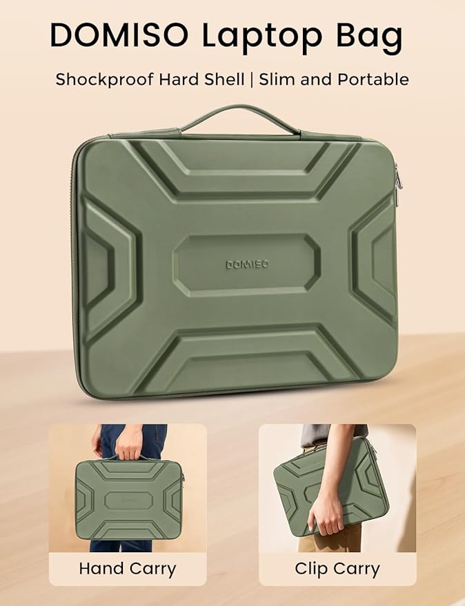 DOMISO 17 inch Laptop Sleeve with Handle, Shockproof and Waterproof EVA Protective Laptop case, Laptop Sleeves for 17.3" HP Dell Asus Laptop, Green