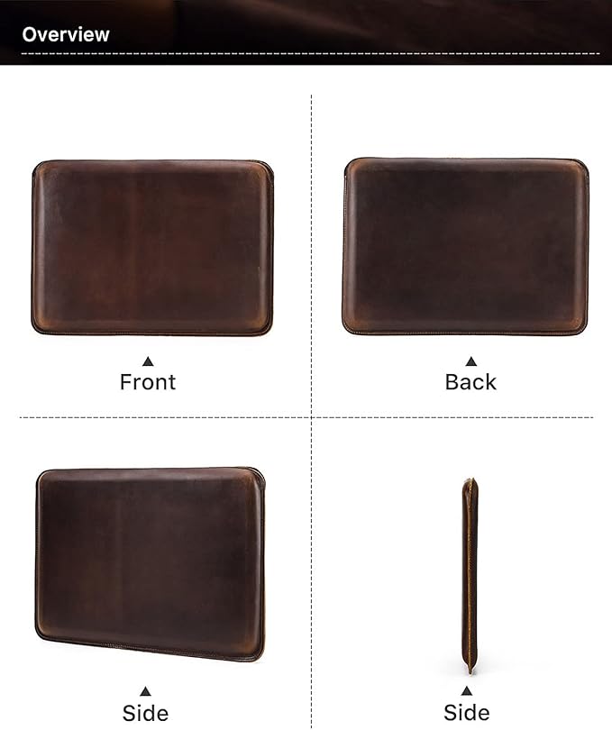 Top Grain Leather 16.2" Slim PC Sleeve Case, Solid Vintage Design, Handmade, Compatible with MacBook Pro 16.2" A2485 M1 Max 15" Touch Bar A2141 A1707 Pro 16" Touch ID A1990, Coffee 16.2 Inch