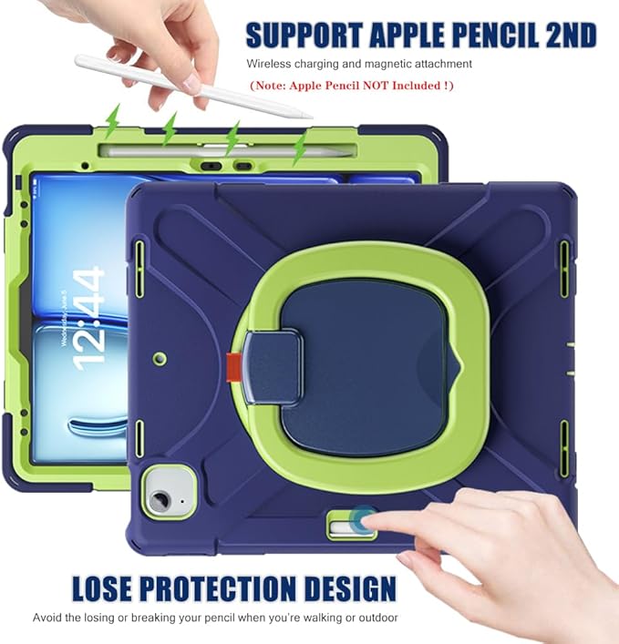 SCSVPN Case for iPad Air 13 inch M4 2026/ M3 2025/M2 2024 & iPad Pro 12.9'' 6th/5th/4th/3rd Generation 2022 2021 2020 2018, Protective Cover with Pencil Holder-Stand-Handle-Shoulder Strap, Navy Green