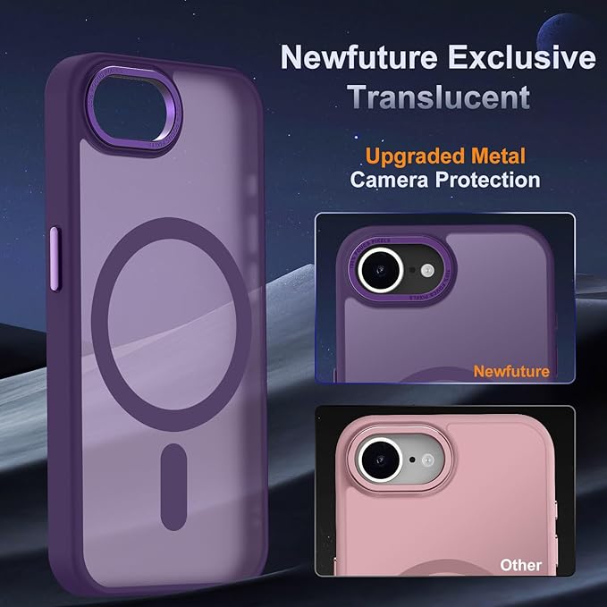 Newfuture Designed for iPhone 17e Case & iPhone 16e Case with Magnetic [13 FT Military Drop Protection] [Compatible with Magsafe] Translucent Shockproof with Anti-Fingerprint Phone Case, Deep Purple