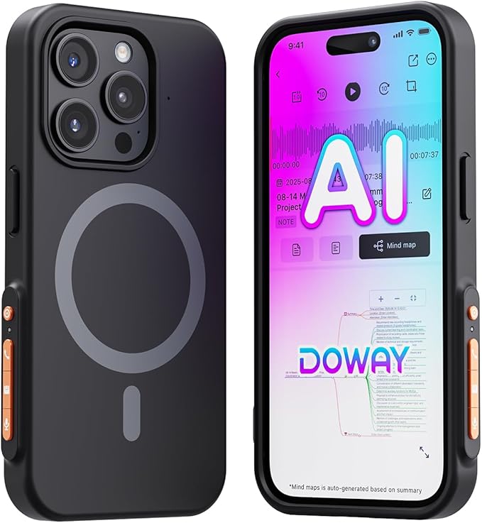 Yorlu AI Voice Recorder, AI Recorder Phone Case with Transcribe＆Summarize, AI Noise Cancellation, Support 80+ Languages, Record Anytime Anywhere for Meetings, Work, Lectures