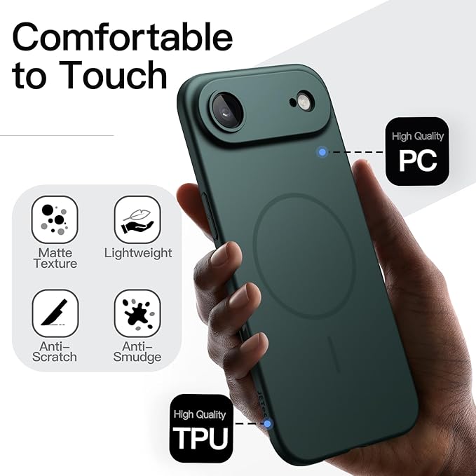 JETech Magnetic Slim Case for iPhone Air, Compatible with MagSafe, Ultra-Thin Lightweight Minimalist Phone Cover and Full Camera Lens Protection, 6.5-Inch Display (Midnight Green)