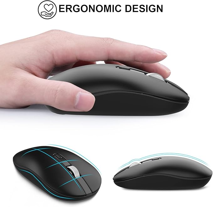 cimetech Type C Wireless Mouse, USB C Mouse 2.4G Silent Cordless Portable Computer Mice for Laptop, Notebook, MacBook Pro Air, Windows, Linux - Ambidextrous Black