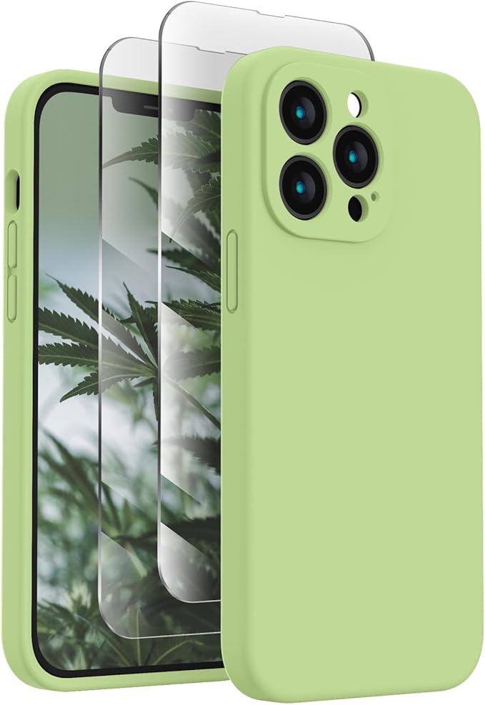 FireNova Designed for iPhone 13 Pro Max Case, Silicone [Camera Protection] Phone Case, Soft Anti-Scratch Microfiber Lining Inside, 6.7 inch, Tea Green
