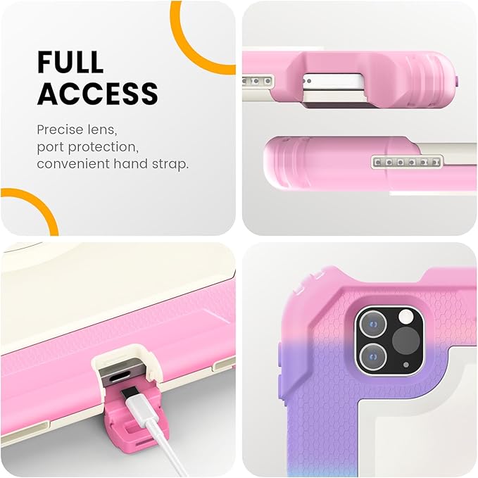 Timecity Case for iPad Pro 11 inch 4th/ 3rd/ 2nd/ 1st Generation, Full-Body Protective Case with Screen Protector, Rotating Stand/Handle, Pencil Holder for iPad 11 Inch 2022/2021/2020/2018-Pink Camo