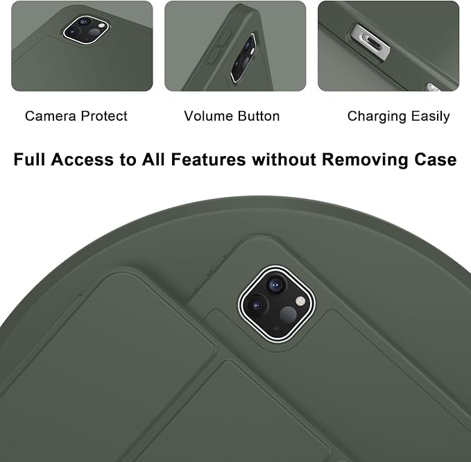 ZryXal iPad Pro 11 Inch Case (M5) 2025/ (M4) 2024 (Model: A2836/A2837/A3006), Trifold Stand Smart Cover with Pencil Holder and Soft TPU Back, Auto Wake/Sleep (Dark Green)