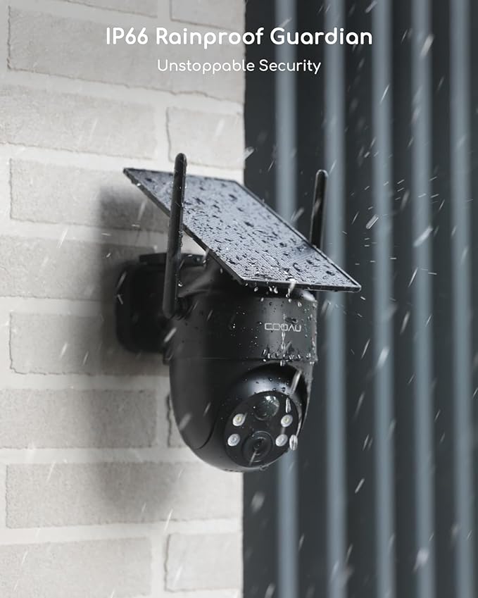 COOAU Cameras for Home Security, 2K 360° Solar Security Cameras Wireless Outdoor, Low-Light Rechargeable, Easy to Install, Surveillance Cam with AI Smart Detection,Color Night Vision,Two-way Audio