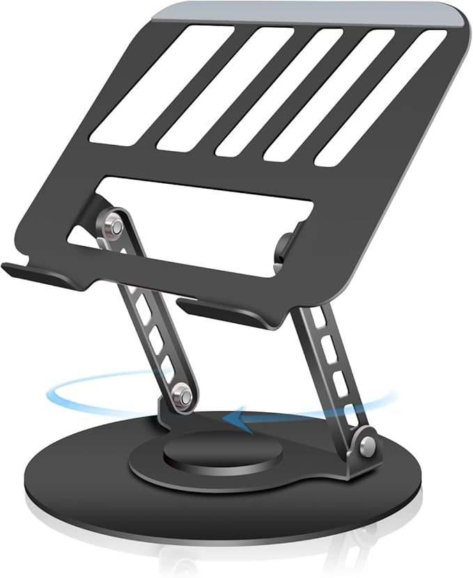 Compatible 360° Rotating Adjustable Laptop Stand, Fully Foldable Dual Rotary Shaft Laptop Riser Portable Standing Desk, Fits MacBook & All 10-15 Inch Laptops - Black