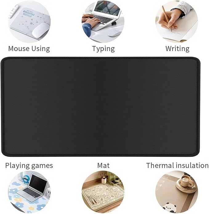 Rcege Large Mouse Pad for Desk - Gaming Mouse Pad with Stitched Edges, Anti-Slip Base for Keyboard and Mouse(Black, 31.5L x 15.8W inches)