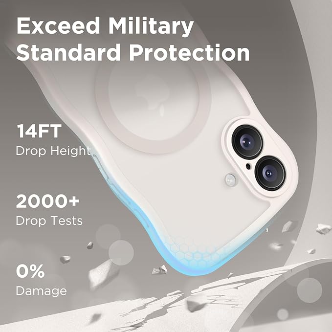 CAPRARO Magnetic for iPhone 17 Case for Women Girls, Upgraded [Full Camera Protection] [Compatible with MagSafe] Cute Wave Translucent Matte Phone Case for iPhone 17, Stone