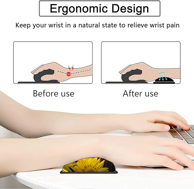 Large Gaming Mouse Pad, 31.5x11.8 in Extended Computer Mouse Mat with Non-Slip PU Base, Ergonomic Memory Foam Keyboard Wrist Rest, for Work & Gaming, Sunflower Chaos Coordinator Office Desk Pad