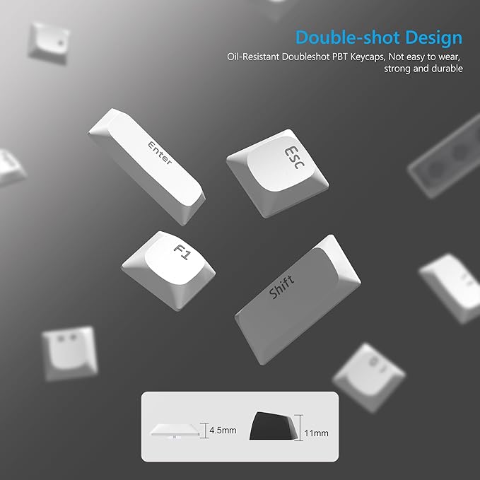 Womier Keycaps, Low Profile Keycaps, Shine Through Custom PBT Keyboard Key caps for 60% 65% 75% 80% 100% Cherry Gateron MX Switches Mechanical Keyboard,White Backlight
