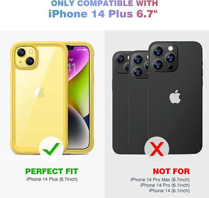Diaclara Designed for iPhone 14 Plus Case, Full Body Rugged Case with Built-in Touch Sensitive Anti-Scratch Screen Protector, with Camera Lens Protector for iPhone 14 Plus 6.7" (Lemon Yellow)