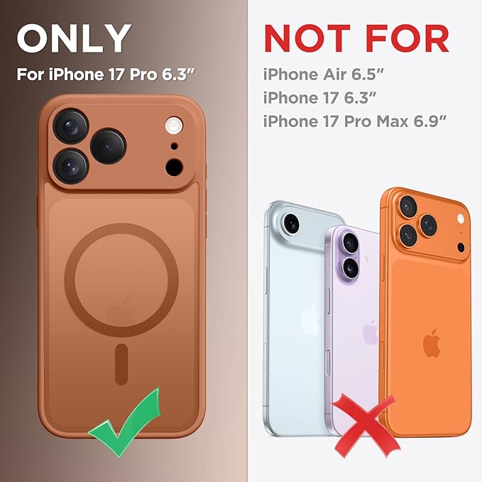 CAPRARO Magnetic for iPhone 17 Pro Case, Upgraded [Full Camera Protection] [Compatible with MagSafe] Protective Translucent Matte Women Girl Phone Case Cover, Dark Orange