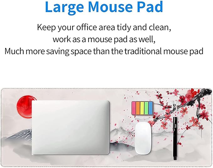 Japanese Cherry Blossom Desk Mat - Extended Gaming Mouse Pad with Stitched Edge Non-Slip Base - 31.5"x11.8" Office Computer Keyboard Laptop Home