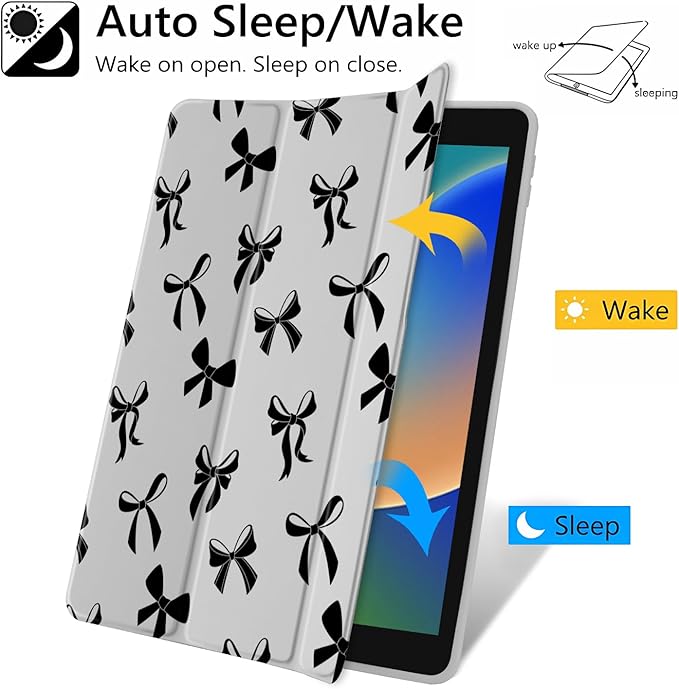 JOYLAND Cool Black Ribbon Bowknot Case for iPad Pro 11" 4th/3rd/2nd/1st Generation (2022/2021/2020/2018), Clear Acrylic Hard Back Grey Case with Pencil Holder Trifold Stand Tablet Cover